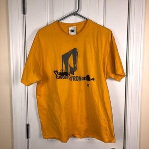 CAT Caterpillar Rugged Strong T-shirt Yellow Adult XL Workwear Y2K Retro Grunge